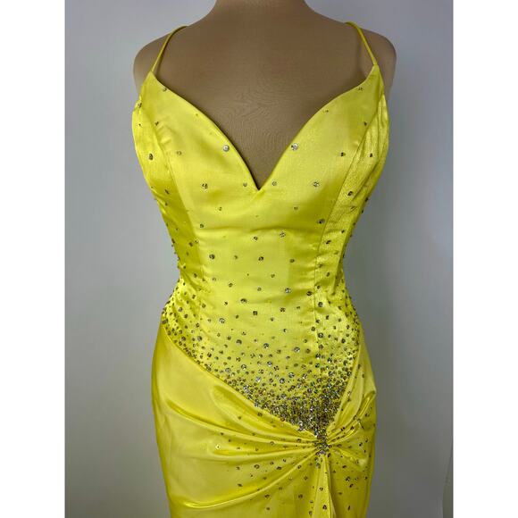 Vintage Y2K NIght Moves Size 8 Canary Yellow Prom Dress Formal Gown 2000s - Picture 2 of 16